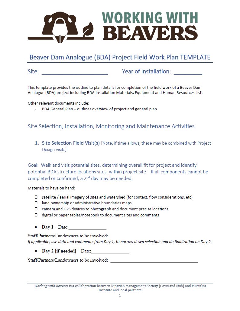 Working with Beavers - Beaver Dam Analogue (BDA)